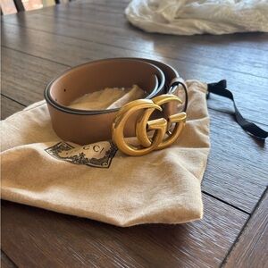 Gucci Tan Leather Belt with Gold GG Buckle
